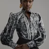 Mono Floral Woven High Neck Blouse
