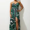 Mono Printed Viscose Woven Strappy Beach Maxi Dress