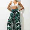 Mono Printed Viscose Woven Beach Wide Leg Pants
