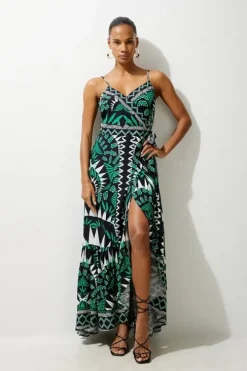 Mono Printed Viscose Woven Strappy Beach Maxi Dress