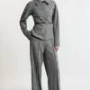 Mono Textured High Waist Wide Leg Dress Pants