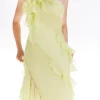 Ooto Crinkle Viscose Rosette Detail Woven Split Front Maxi Dress