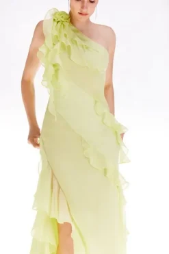 Ooto Crinkle Viscose Rosette Detail Woven Split Front Maxi Dress