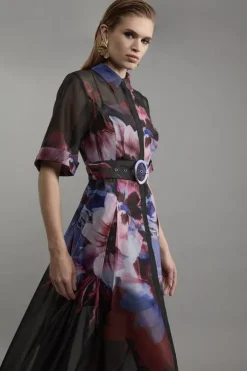 Organdie Printed Shirt Midaxi Dress