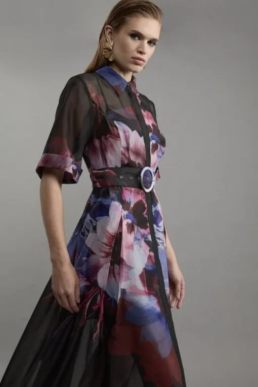 Organdie Printed Shirt Midaxi Dress