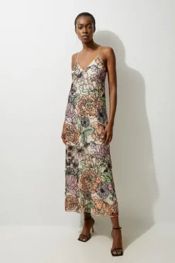 Organdie Sequin & Beaded Woven Strappy Midaxi Dress