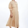 Organdie Slub Utility Pocket Detail Woven Shirt Dress