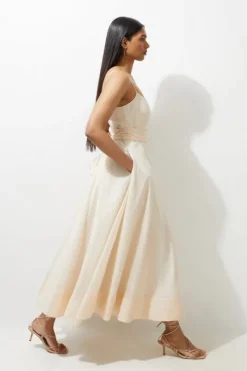 Organdie Split Woven Prom Strappy Maxi Dress
