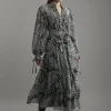 Paisley Crinkle Pleat Georgette Woven Midi Dress