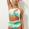 Palm Print High Waisted Bikini Bottoms