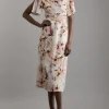Petite Abstract Floral Satin Crepe Woven Midi Dress