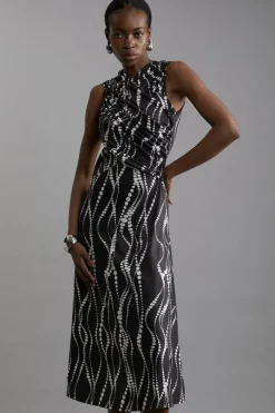 Petite Abstract Spot Jersey Crepe Cross Front Maxi Dress