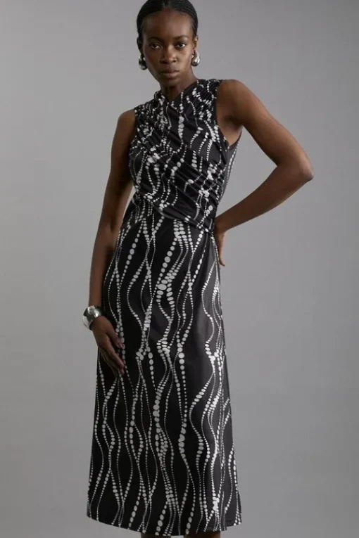 Petite Abstract Spot Jersey Crepe Cross Front Maxi Dress