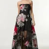 Petite Applique And Embroidered Organdie Woven Midaxi Bandeau Dress With Beading