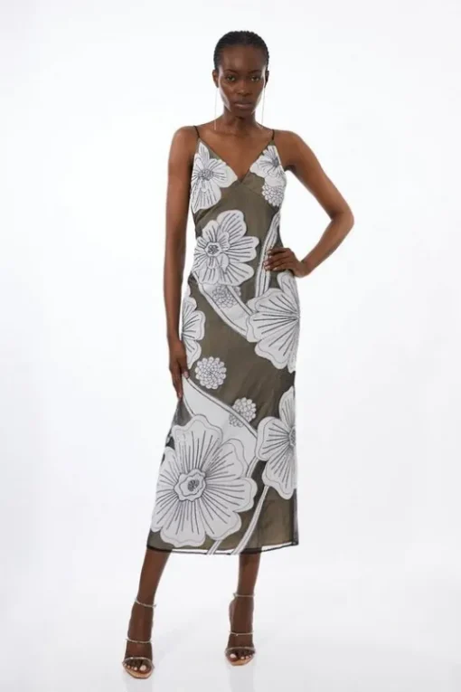 Petite Applique Organdie Woven Midi Dress