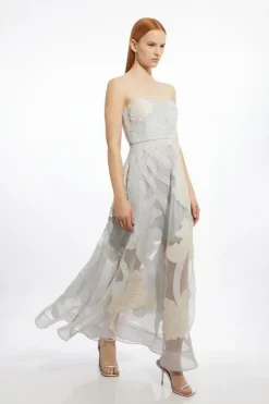 Petite Applique Organdie Bandeau Woven Maxi Dress