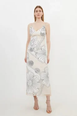 Petite Applique Organdie Satin Woven Midi Dress