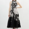 Petite Applique Organdie Halter Woven Maxi Dress