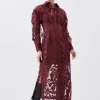 Petite Applique Organdie Woven Midi Shirt Dress
