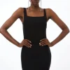 Petite Bandage Figure Form Square Neck Knit Mini Dress