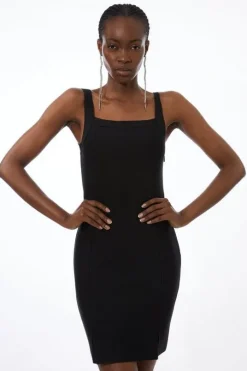 Petite Bandage Figure Form Square Neck Knit Mini Dress