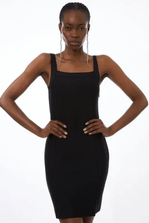 Petite Bandage Figure Form Square Neck Knit Mini Dress