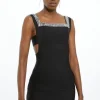 Petite Bandage Figure Form Knit Embellished Square Neck Mini Dress