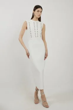 Petite Bandage Figure Form Military Detail Maxi Dress