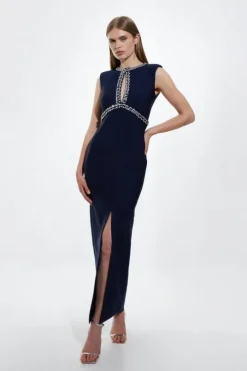 Petite Bandage Figure Form Knit Embellished Maxi Dress