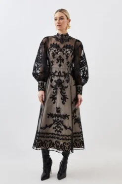 Petite Baroque Applique Woven Maxi Dress