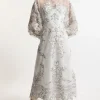 Petite Baroque Organdie Applique Buttoned Woven Maxi Dress