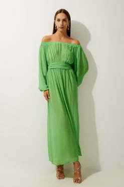 Petite Beach Off The Shoulder Woven Maxi Dress