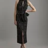 Petite Beaded Textured Lace Halter Woven Maxi Dress