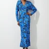 Petite Blue Leaf Woven Collared Maxi Dress