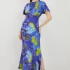 Petite Bright Floral Print Satin Back Crepe Woven Maxi Dress