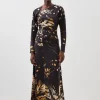 Petite Butterfly Print Asymmetric Jersey Crepe Maxi Dress