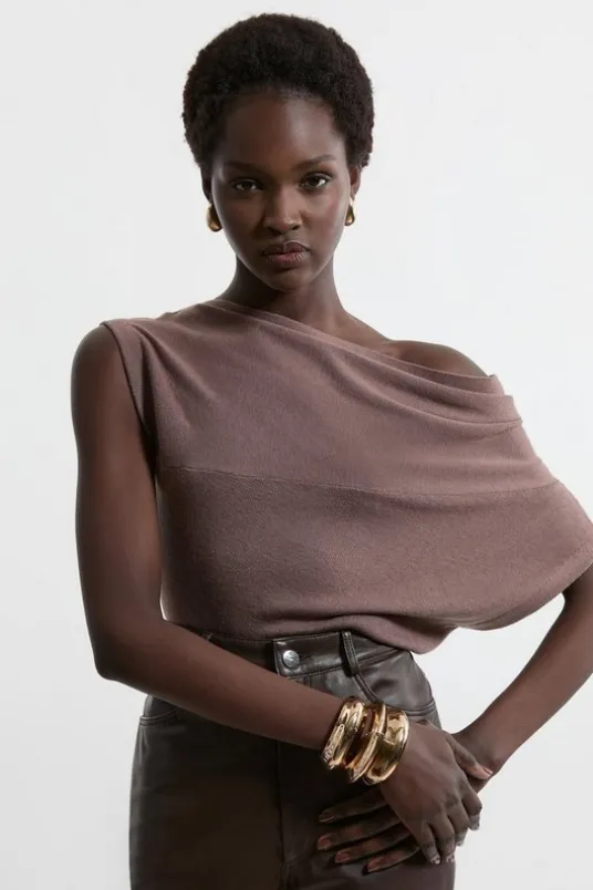 Petite Cashmere Blend Off The Shoulder Knit Top