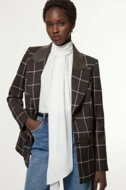 Petite Check Pu Mix Tailored Jacket
