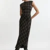 Petite Check Ruffle Tailored Midaxi Dress