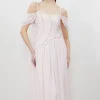 Petite Cold Shoulder Embellished Georgette Woven Maxi Dress