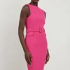 Petite Compact Stretch Belted Tailored Midi Pencil Dress