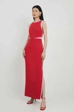 Petite Compact Stretch Contrast Panel Tailored Maxi Dress