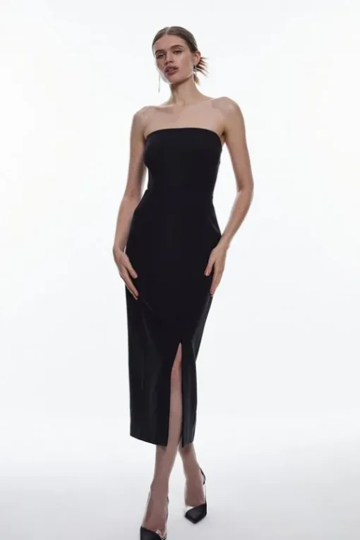 Petite Compact Stretch Corset Seamed Midi Dress