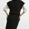 Petite Compact Stretch Color Block Grograin Midi Skirt