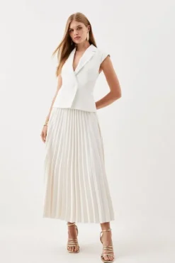 Petite Compact Stretch Insert Panel Soft Skirt Tailored Midi Dress