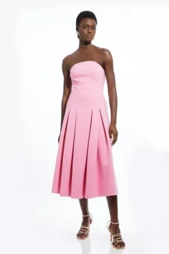 Petite Compact Stretch Tailored Midi Prom Dress