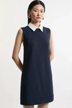 Petite Compact Stretch Tailored Collared Sleeveless Dress