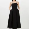 Petite Compact Stretch Tailored Bandeau Full Skirt Midi Dress