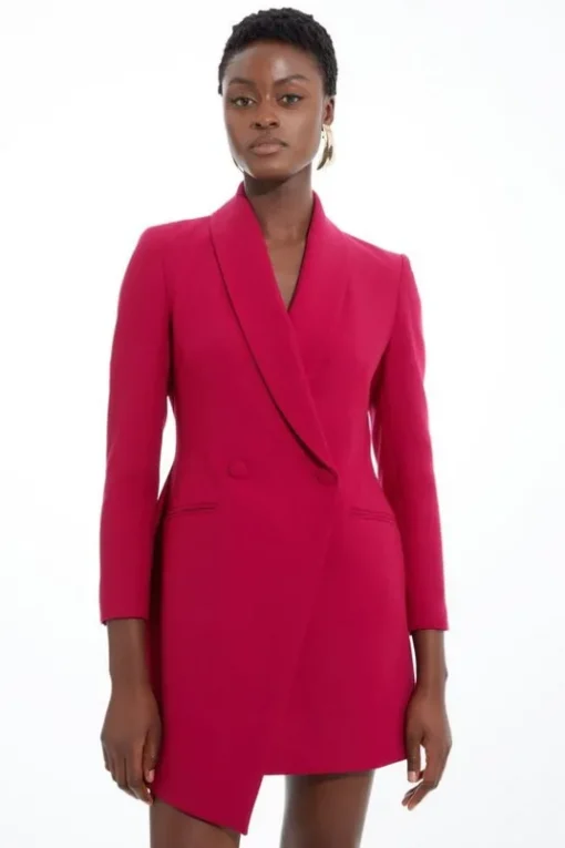 Petite Compact Stretch Tailored Blazer Wrap Mini Dress