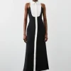 Petite Compact Stretch Tuxedo Halter Neck Maxi Dress